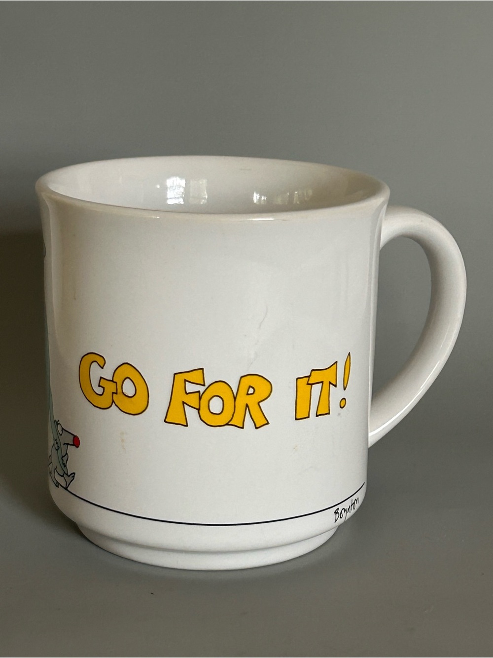 VINTAGE 80s Humor‎ COFFEE MUG SANDRA BOYNTON GO FOR IT Elephant Mouse Joke